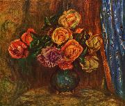 Pierre-Auguste Renoir Stilleben, Rosen vor Blauem Vorhang oil